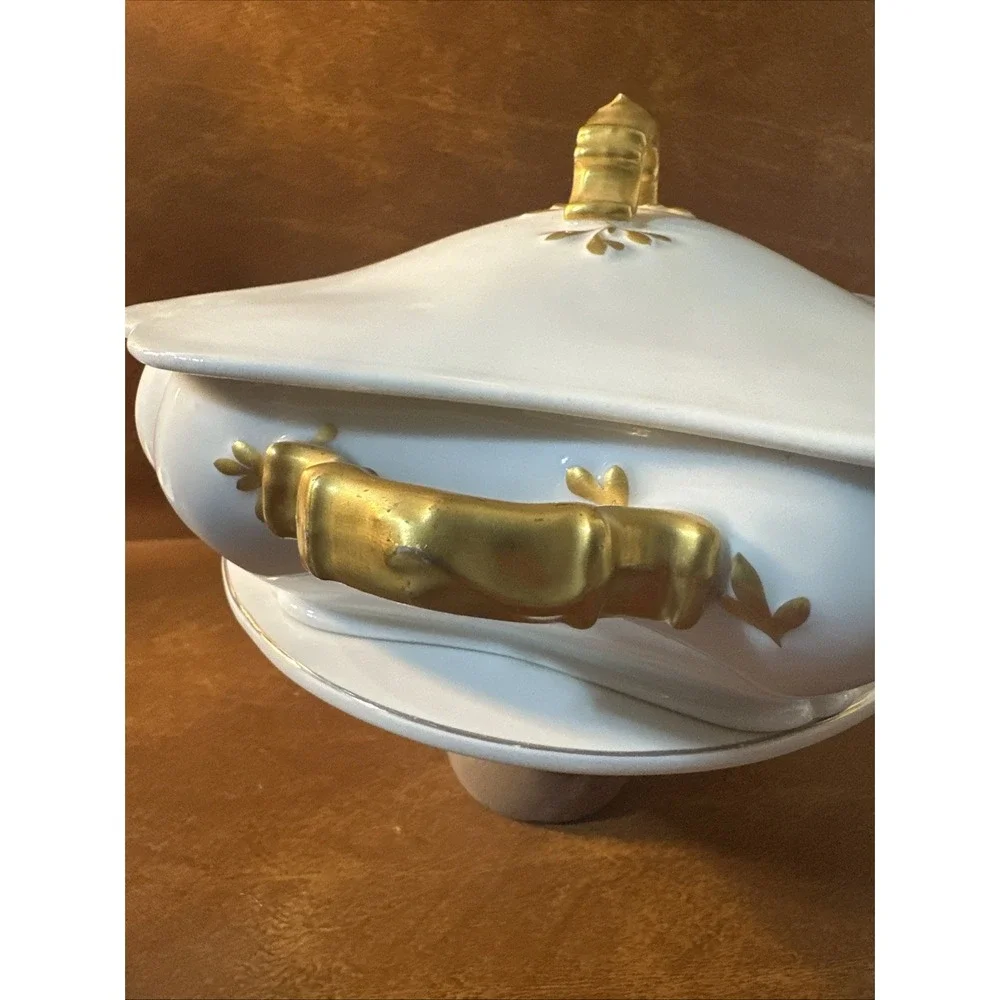 Antique Haviland Limoges H&C France Gold Gilt Lidded Covered Caserole 1890s